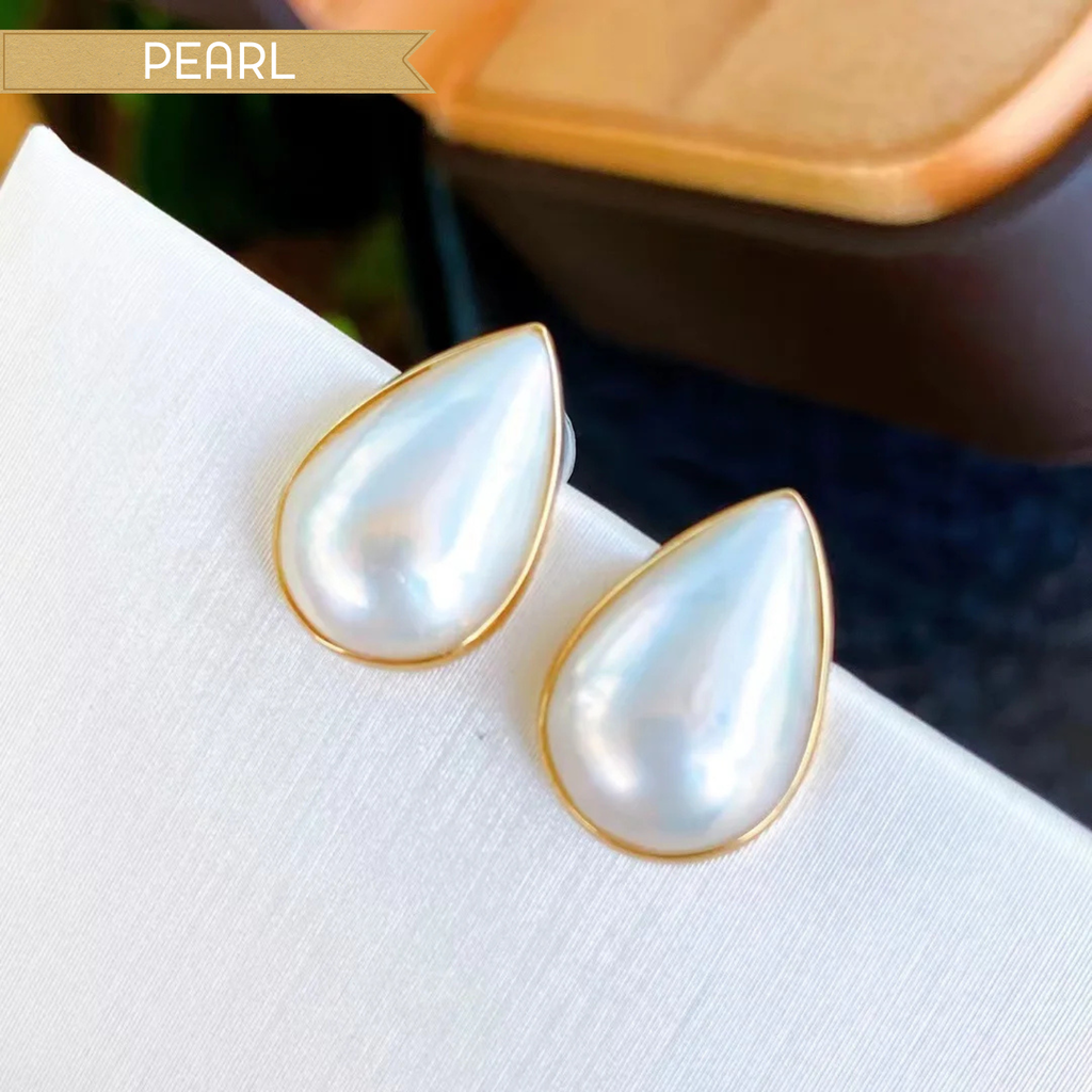 18K Gold Teardrop Pearl Earrings
