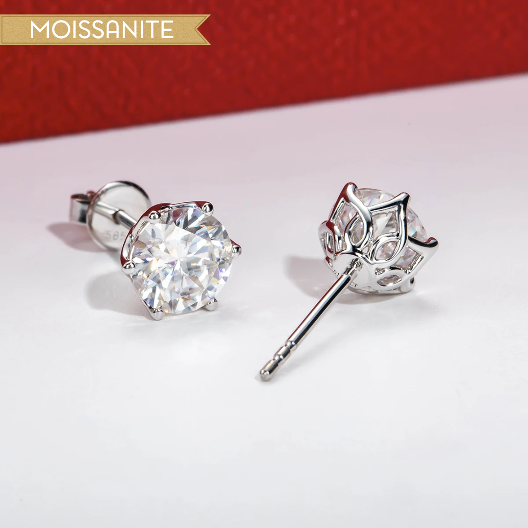 14K White Gold Moissanite Flower Stud Earrings