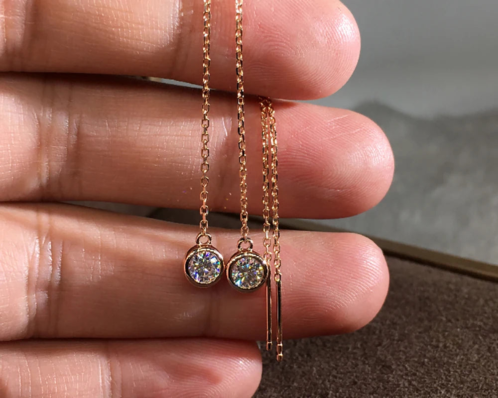14K Rose Gold Moissanite Tassel Drop Earrings