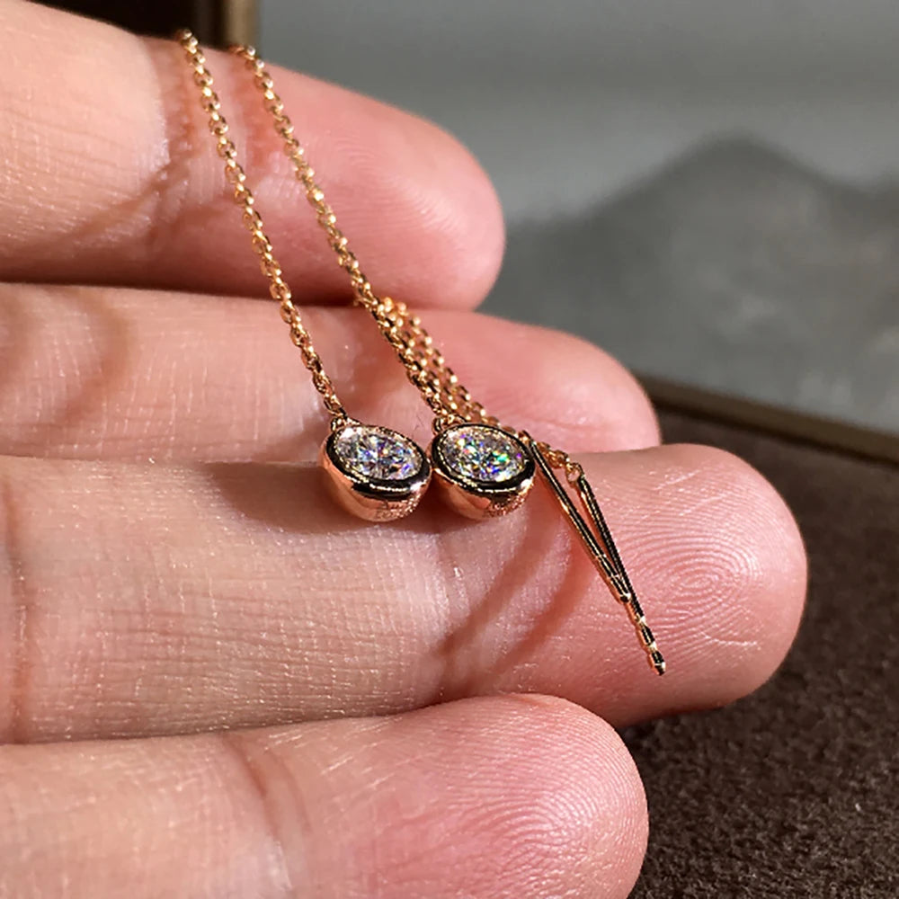 14K Rose Gold Moissanite Tassel Drop Earrings