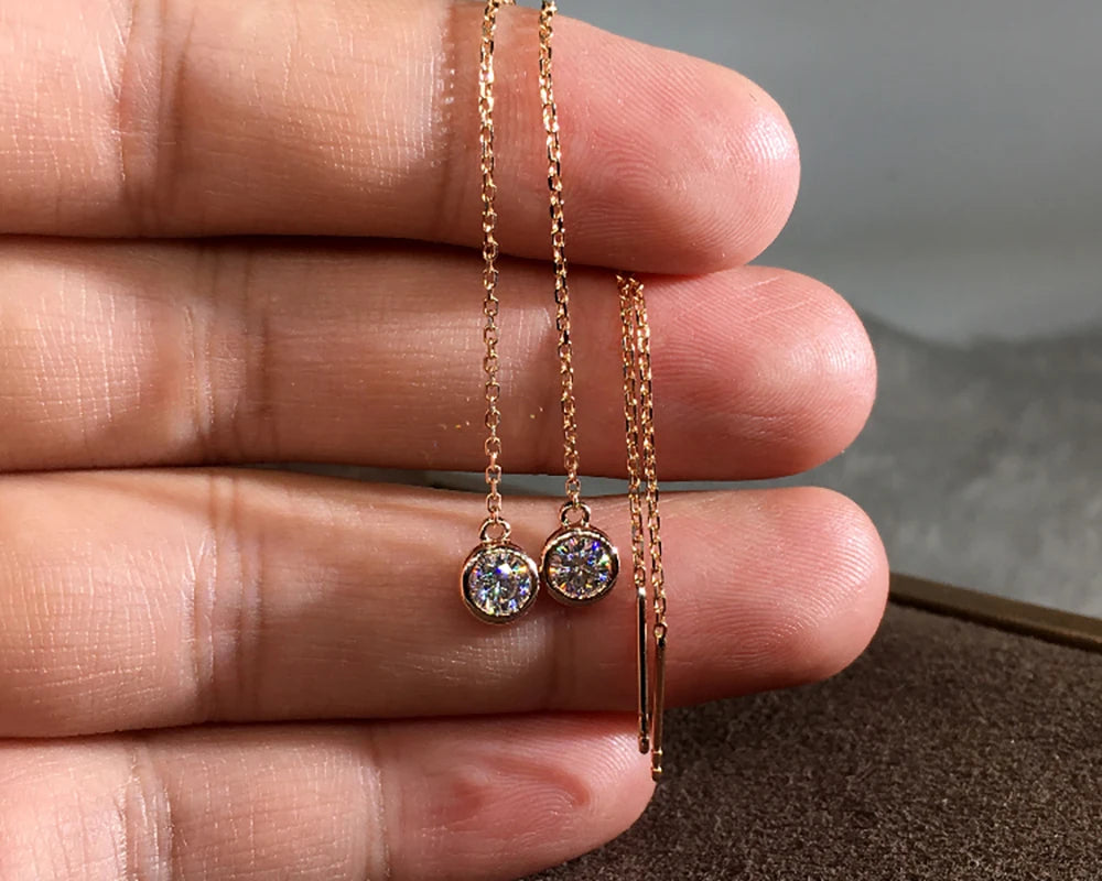 14K Rose Gold Moissanite Tassel Drop Earrings