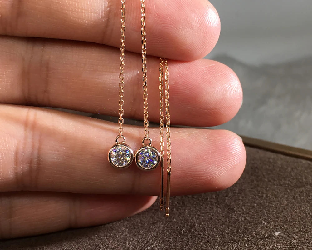 14K Rose Gold Moissanite Tassel Drop Earrings