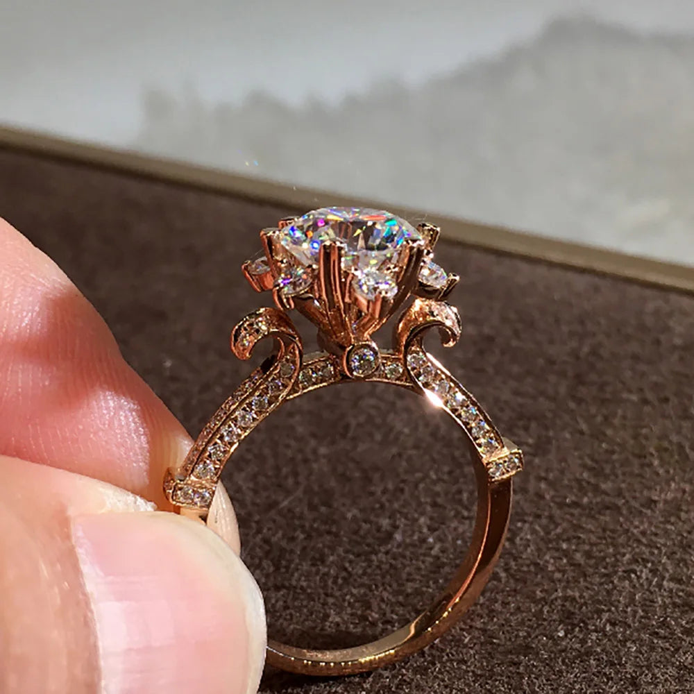 18K Rose Gold Moissanite Flower Ring