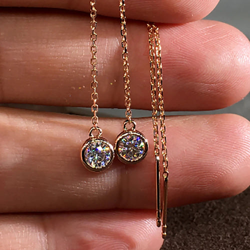14K Rose Gold Moissanite Tassel Drop Earrings