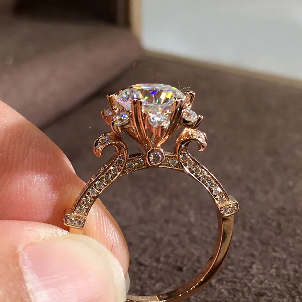 18K Rose Gold Moissanite Flower Ring