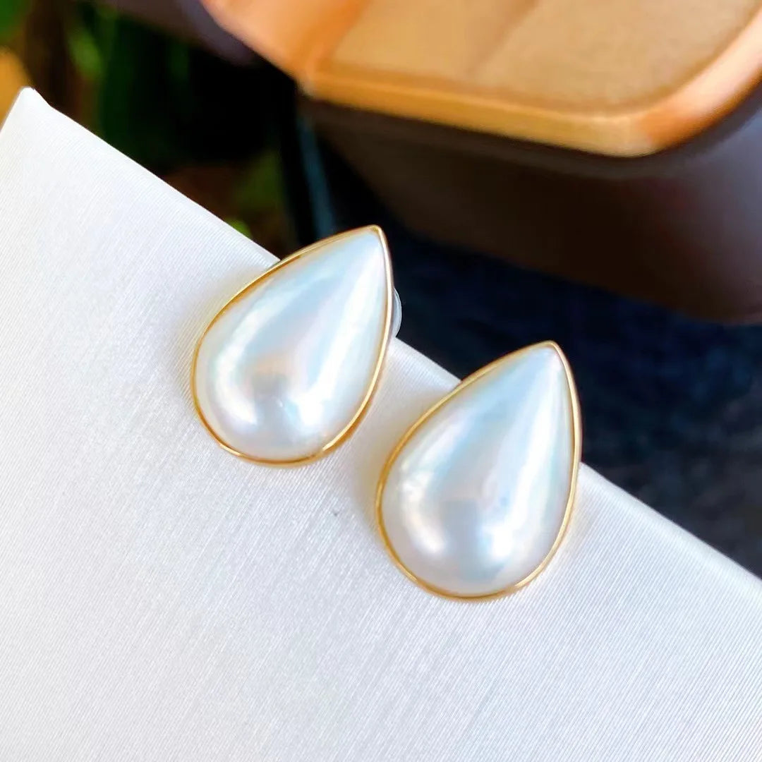 18K Gold Teardrop Pearl Earrings