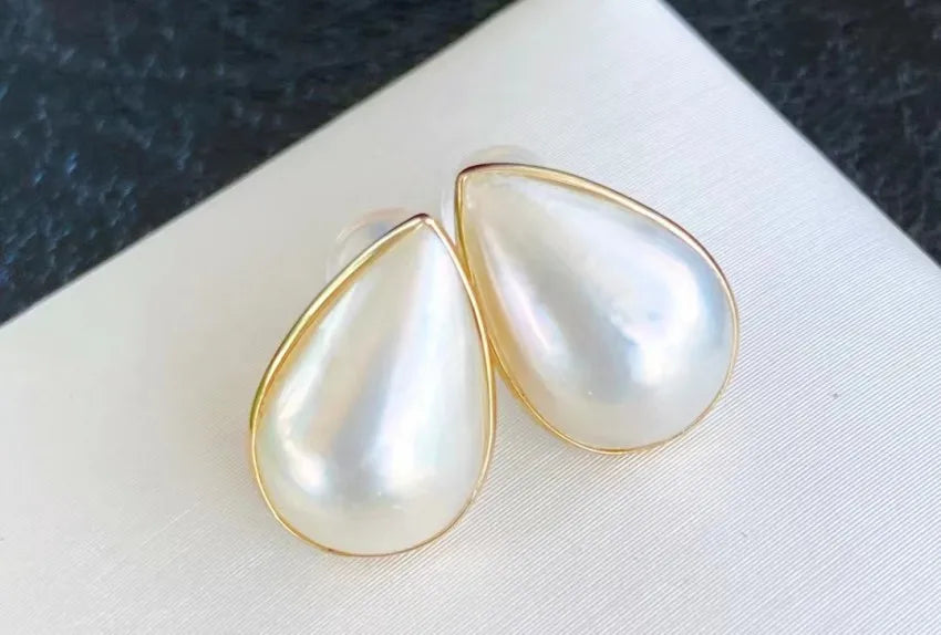 18K Gold Teardrop Pearl Earrings