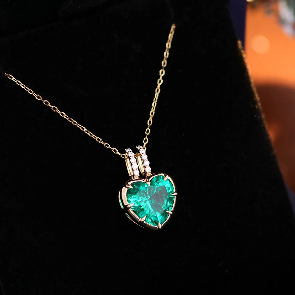 Heart-Shaped Lab Emerald Necklace