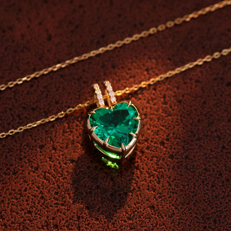 Heart-Shaped Lab Emerald Necklace