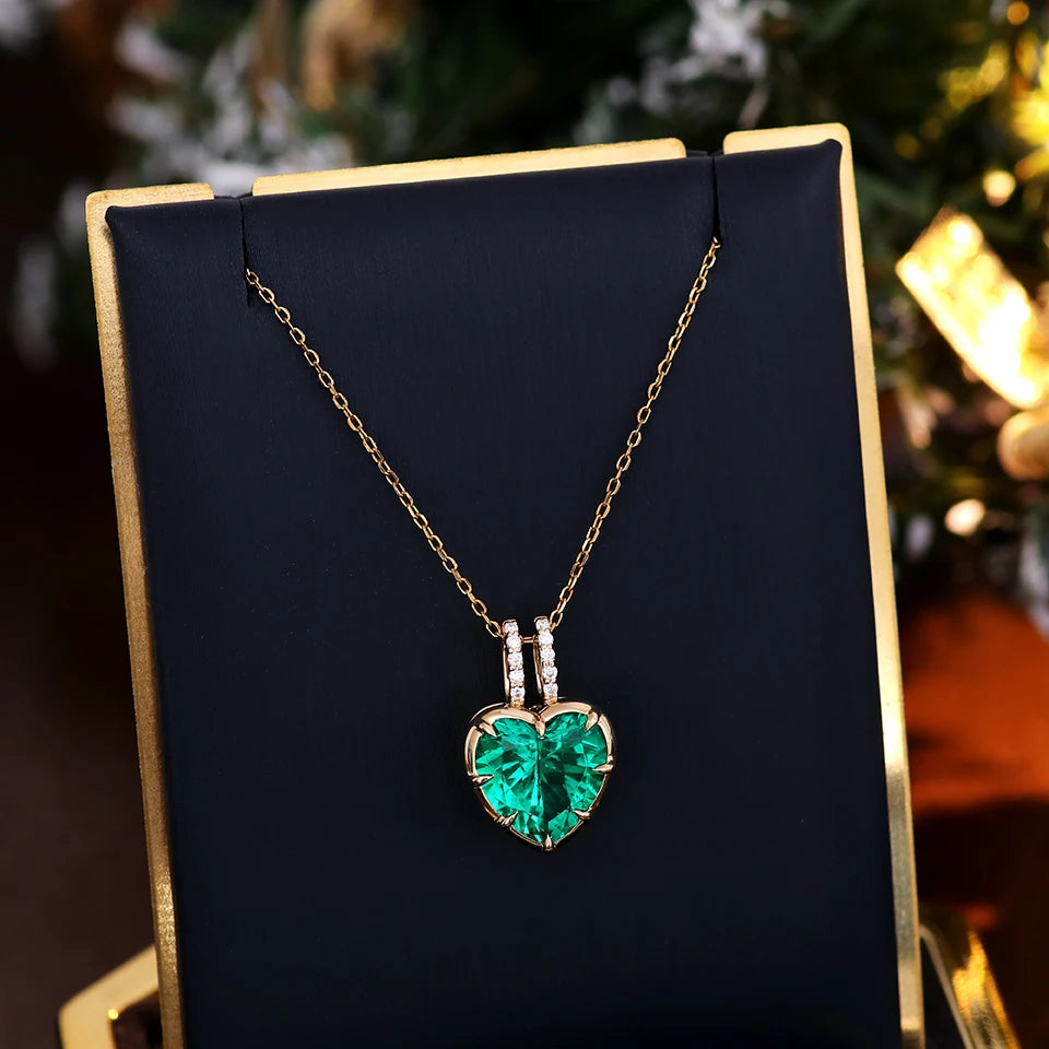 Heart-Shaped Lab Emerald Necklace