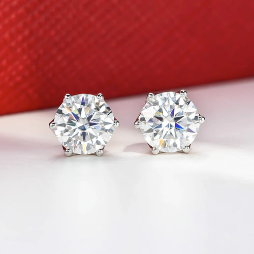 14K White Gold Moissanite Flower Stud Earrings